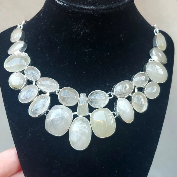 New Oversized Golden Rutile 925 Silver Statement Necklace. - Picture 2 of 16